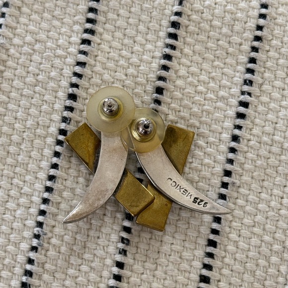 Vintage Mexican .925 Sterling Silver & Brass Earrings - Picture 3 of 3